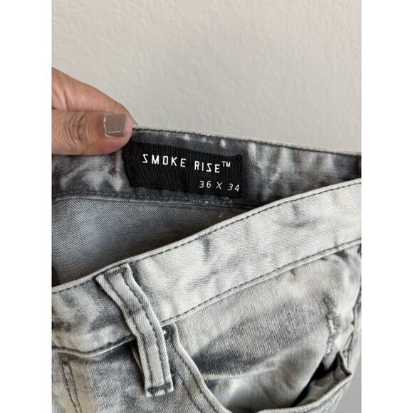 Smoke Rise Men's 36x34 Distressed Ripped Taper Denim Frost Gray Stretch Jeans - Picture 9 of 10